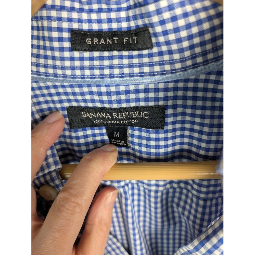 Banana‎ Republic Shirt Mens Medium Blue Check Long Sleeve Button-Up Slim Fit